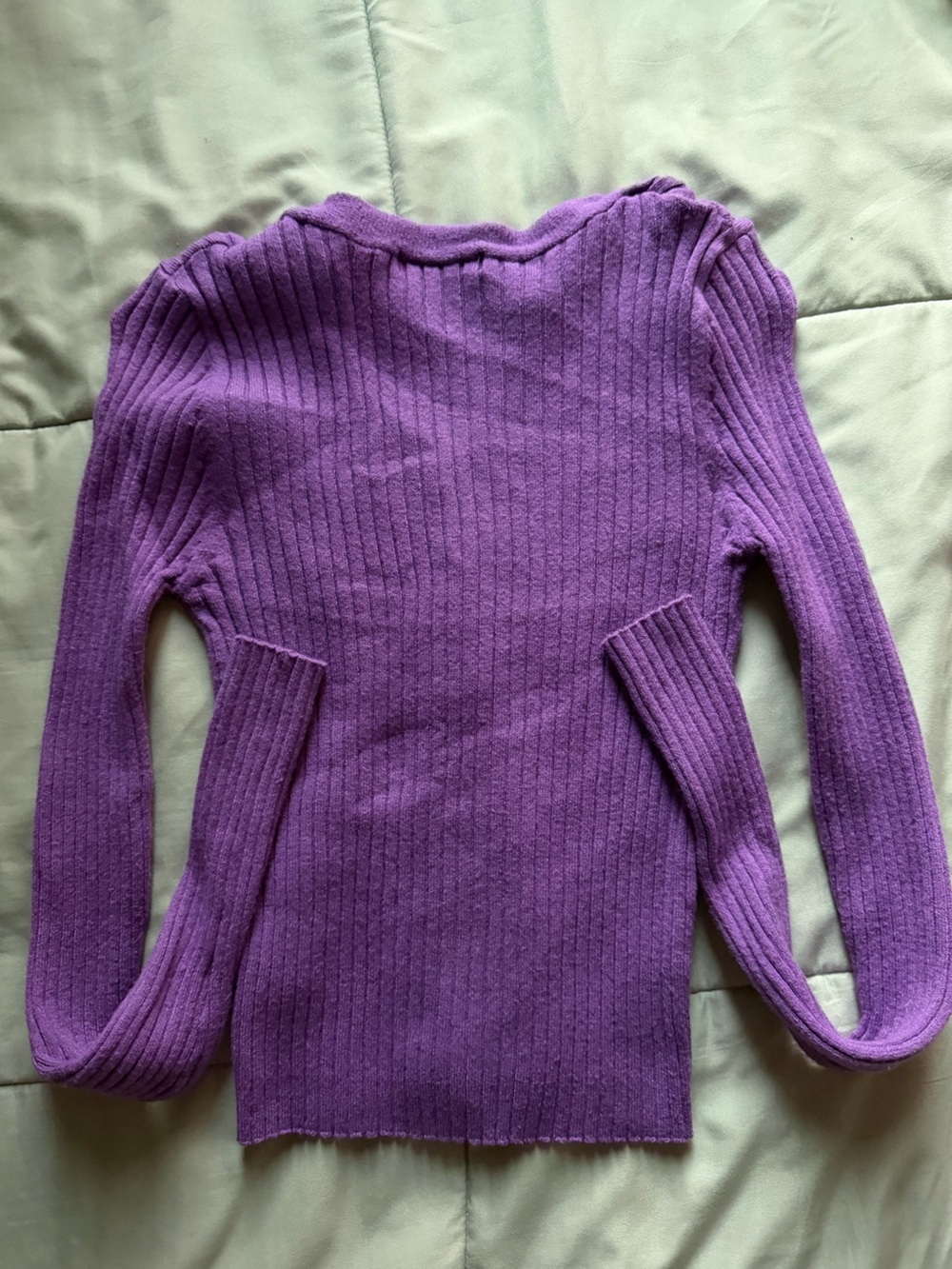 Women's Purple Ribbed Button-Front Sweater - Picture 4 of 4
